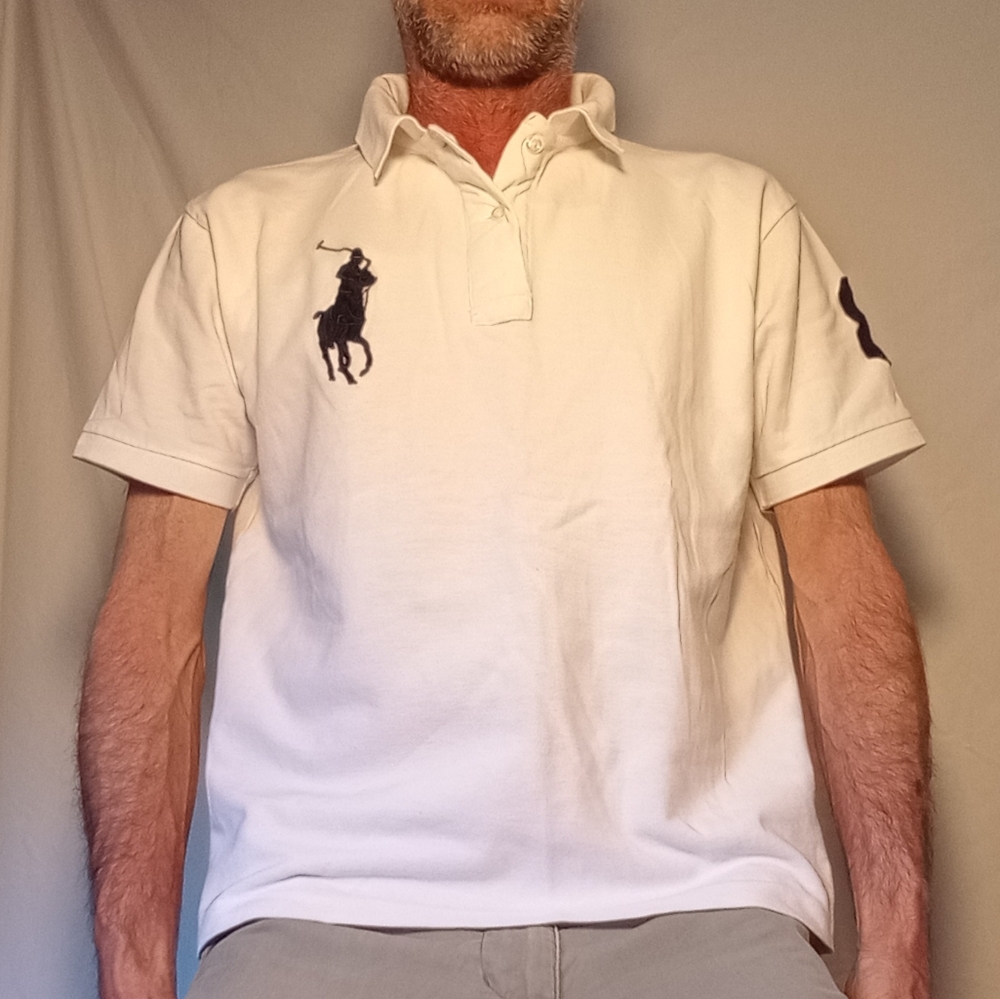 Men's Polo RALPH LAUREN White Size Medium Shirt Big Pony #3 Rugby